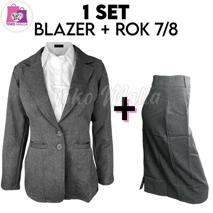 1 Set Blazer & Rok Span 7/8 Pakaian Kerja Wanita Setelan Kantoran Baru