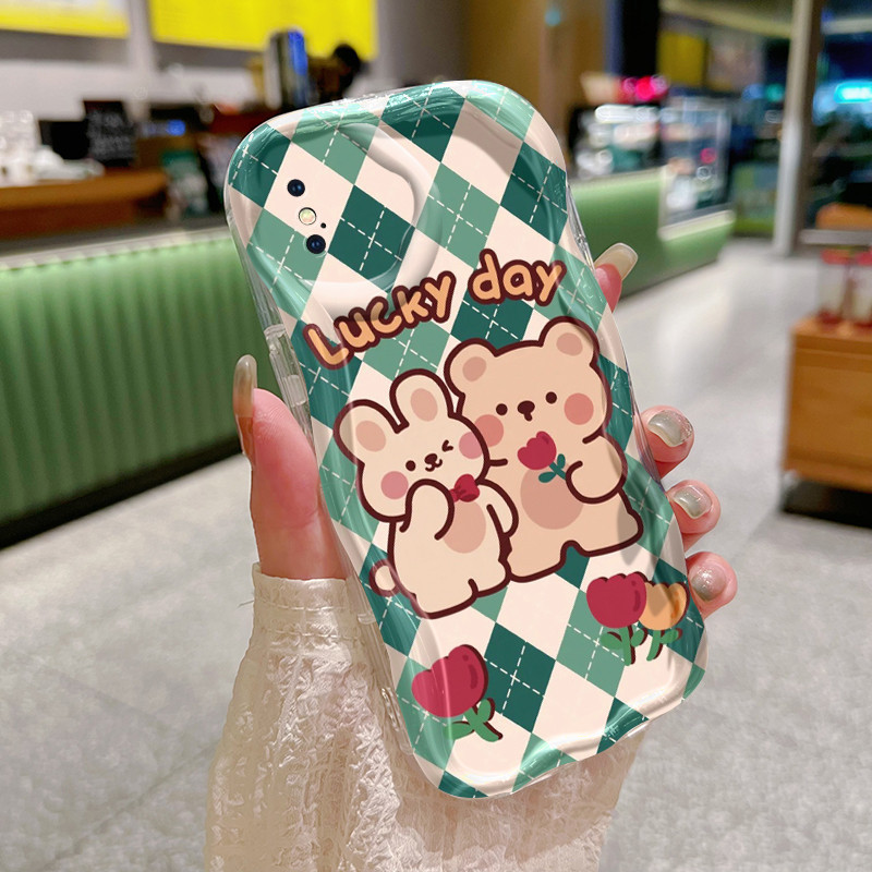 Casing Hp iPhone X Xs Max Xr Case beruang kecil dan pola kelinci kecil Kesing HP indah ganda Softcas