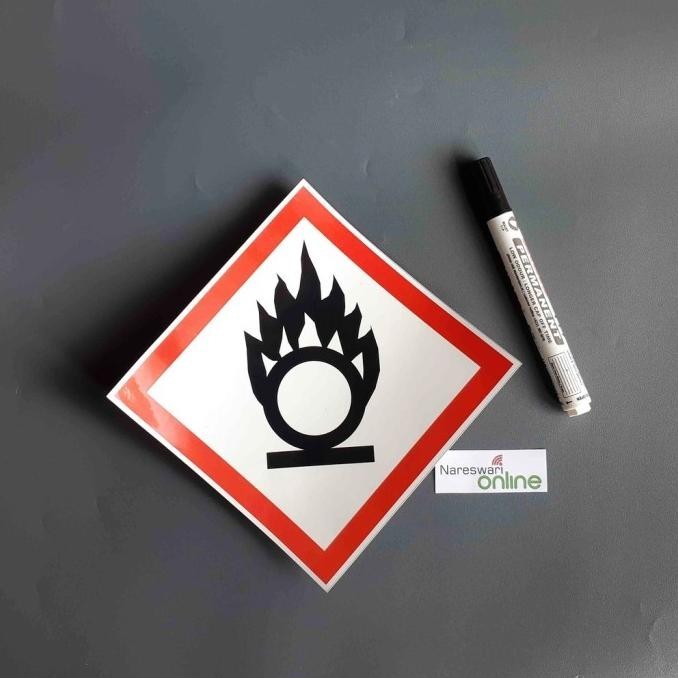 

siap kirim] Stiker Bahan Mudah Terbakar, Stiker Flammable Oxidizer, Stiker Hazard,