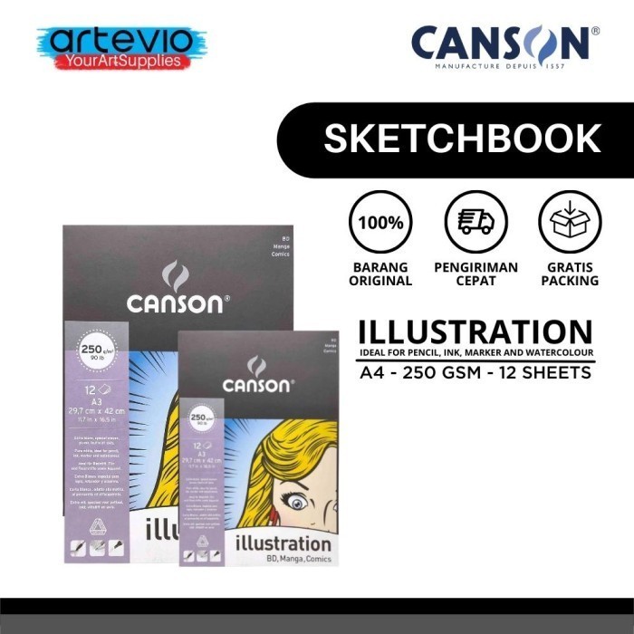 

Cuci Gudang Buku Sketsa / Sketch Book / Illustration Book Canson A4 12 Sheets Bagus