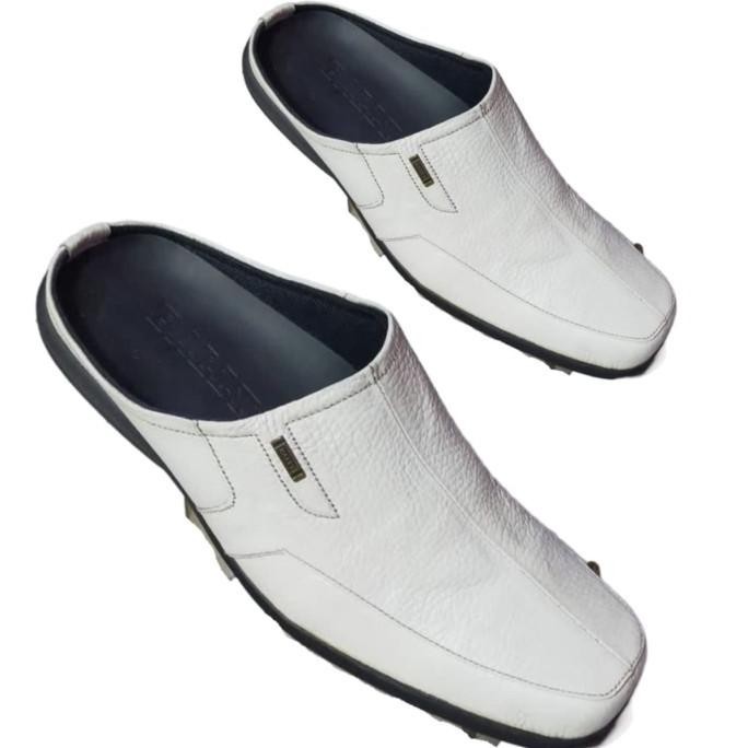 sepatu slop kulit asli/slip on pria/bustong pria warna putih