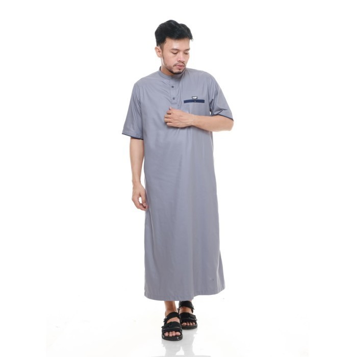 LANGSUNG KIRIMBaju Jubah Gamis Pria Muslim Laki Dewasa Hanif Lengan Pendek Premium - Abu Silver, Lpr