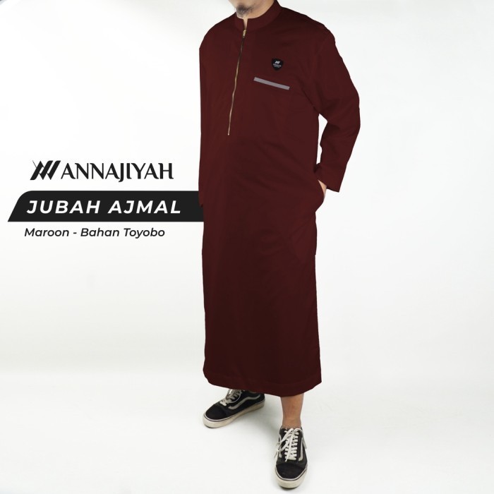 VIRALJubah Gamis Pria Dewasa & Remaja Ajmal ANNAJIYAH Toyobo - Maroon, Mlengan pendek jubah pria dew