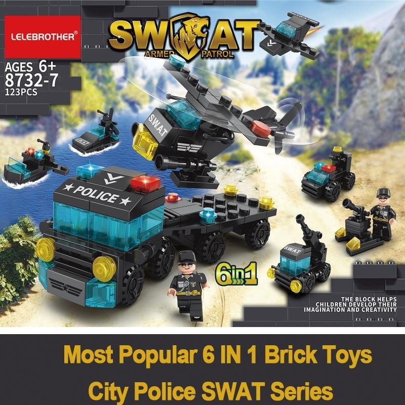 LELE BROTHER Mainan Balok Susun Mobil SWAT 6 in 1 LEGO 123 Bricks 8732-7 Balok Susun Mainan Anak Bon