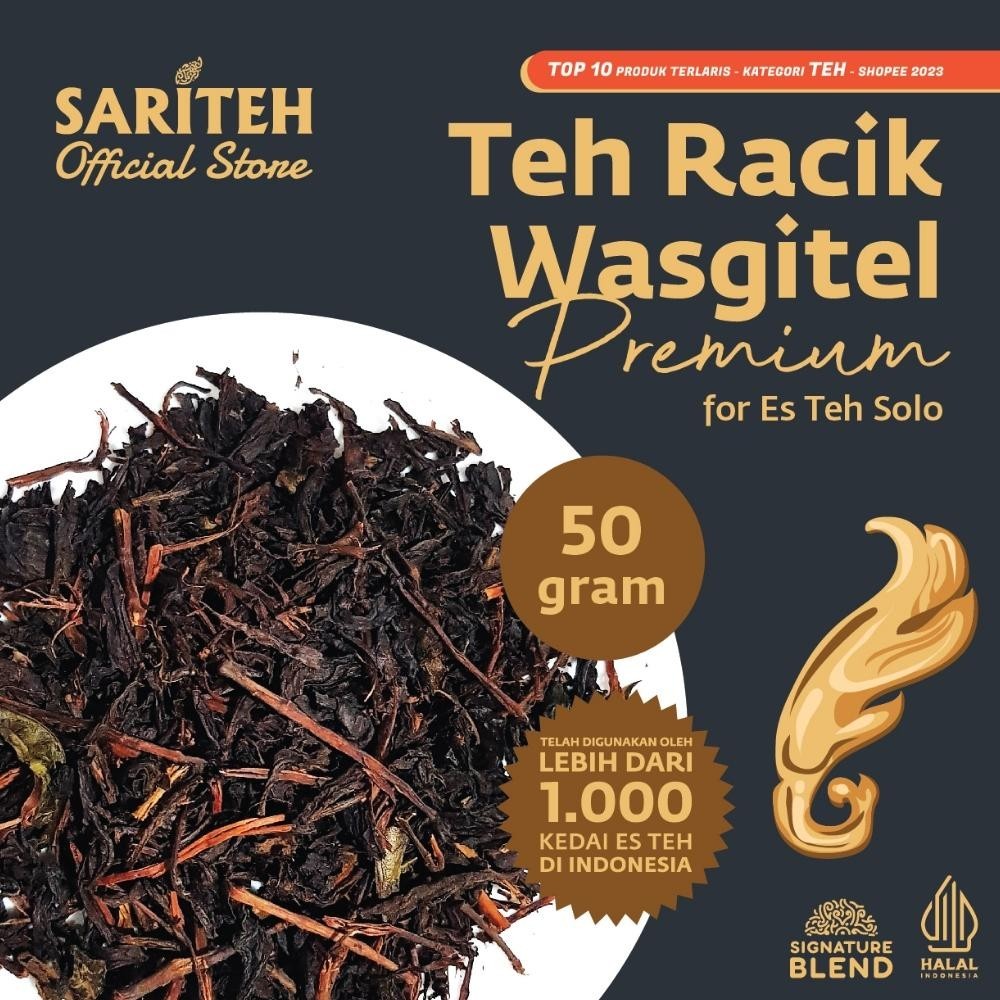 

Sariteh Teh Racik Wasgitel Premium for Es Teh Solo 50g | Teh Melati Jawa Indonesia | Javanese Jasmine Black Tea | Teh Hitam Tubruk Angkringan Seduh Wangi Kiloan Curah | Inspired by Ibu Warsinem