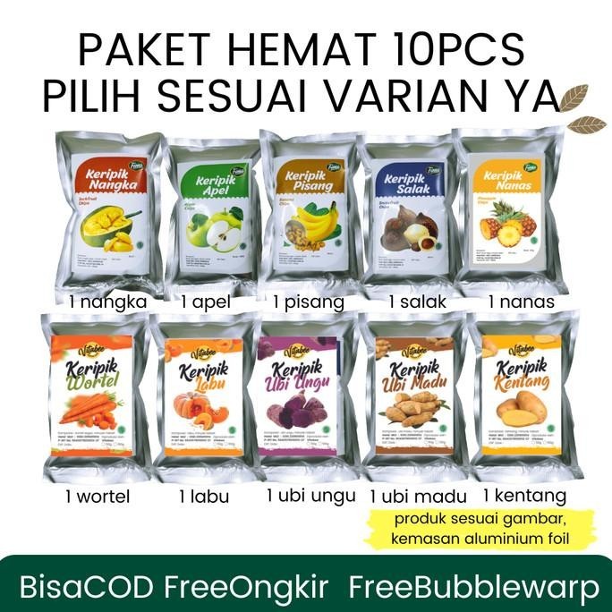 

Fiona Paket Hemat 10 pcs Keripik dan Kerupuk Buah Mix Apel Nangka 50gr