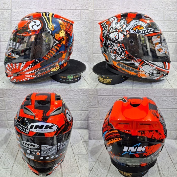 Helm full face INK STEALTH SAMURAI BLACK ORANGE FLUO INK ORIGINAL