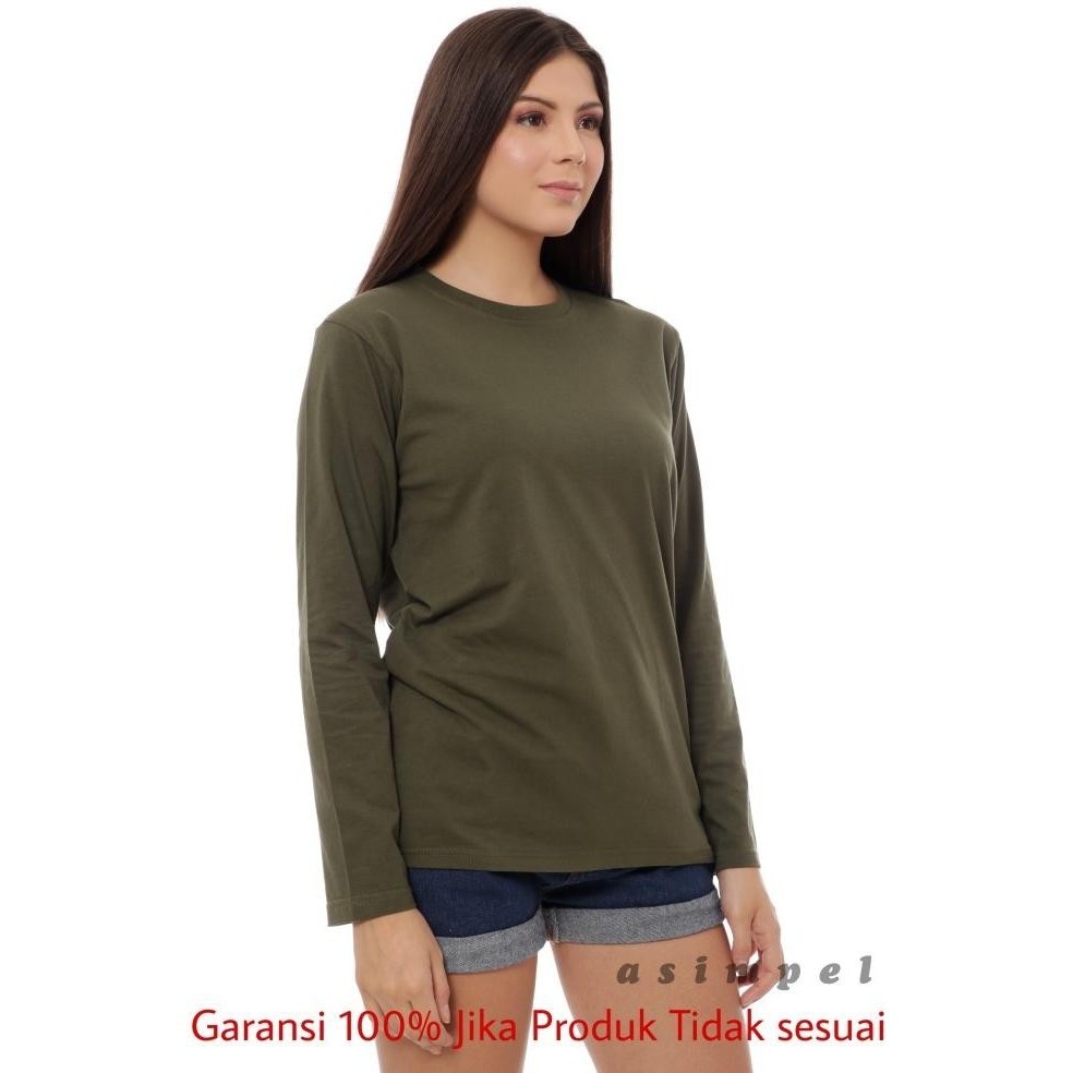 TERLARIS Kaos polos wanita lengan panjang hijau army premium cotton
