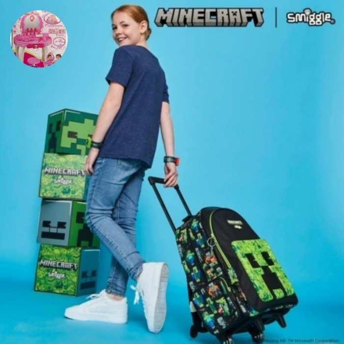 Baru Smiggle Trolley Minecraft Backpack/Tas Koper Anak Laki Minecraft