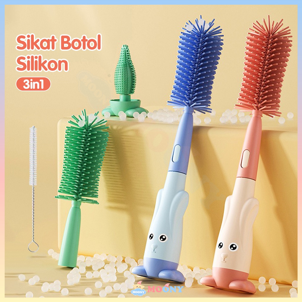 Moony Sikat Pembersih Botol Silicone Bottle Nipple Straw Brush Impor