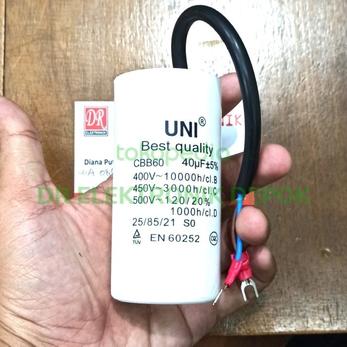 Terlaris Kapasitor Capasitor Mesin Cuci 40Uf 40 Mikro 2 Kabel Cbb60 Uni Promo Terbaru