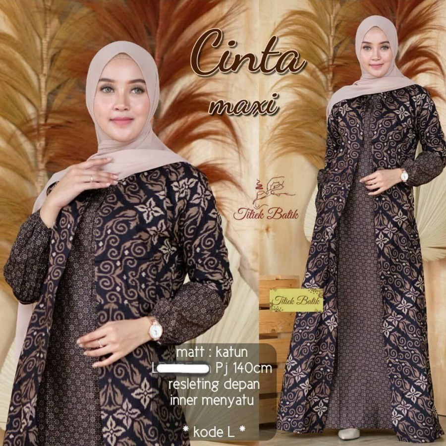 Batik Couple Gamis Wanita Modern Baju Gamis Kombinasi Terbaru Muslim - Hitam, Standar