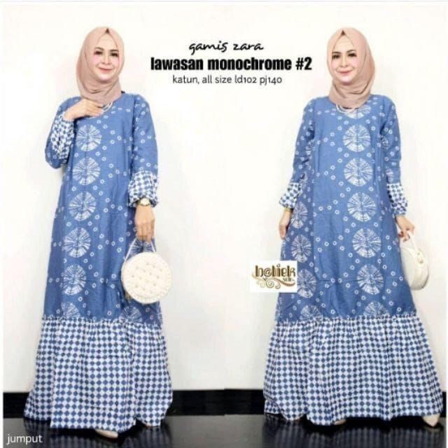 BAJU GAMIS WANITA TERBARU BATIK GAMIS KOMBINASI POLOS GAMIS MUSLIM - Motif Jumput