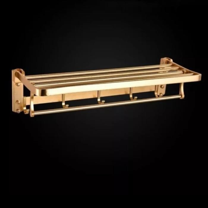 Rak Handuk Kamar Mandi Gold Emas / Towel Bar Lipat /Gantungan Handuk
