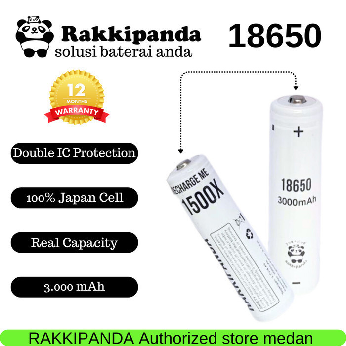monggo] BATERAI RAKKIPANDA 18650 BUTTON TOP (TIMBUL) 3000 MAH