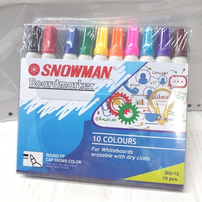 

Ready Spidol Snowman Whiteboard BG-12 set 10 warna