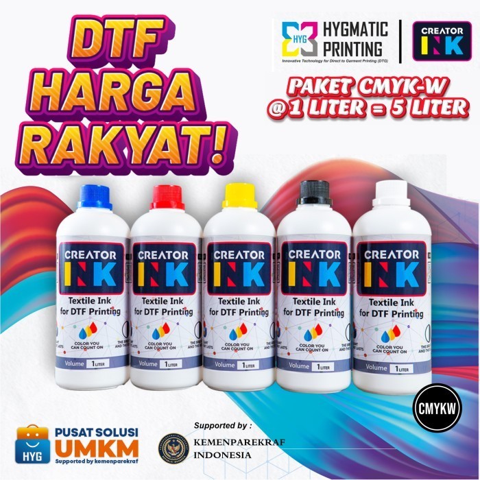 

Ready Paket Tinta DTF CMYK-W - CREATOR INK 1 Liter