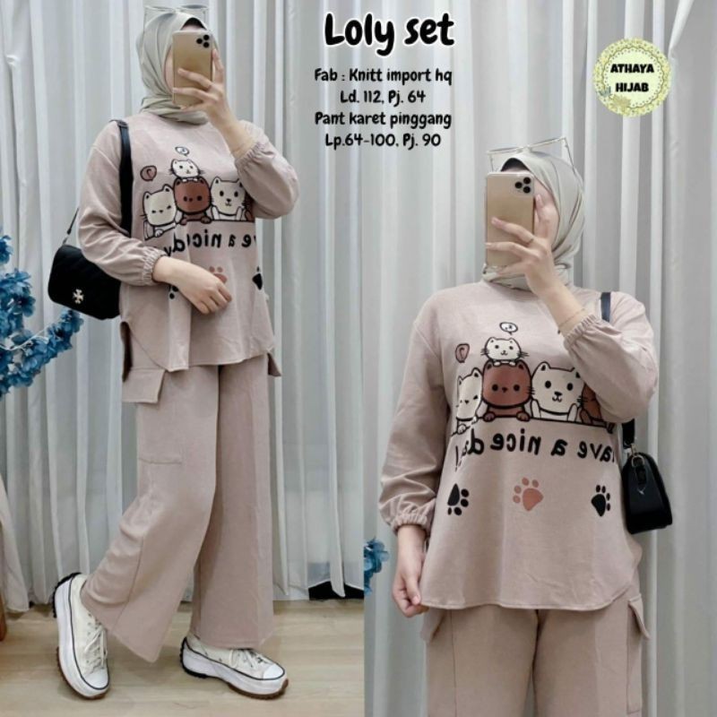 (LD 112) Loly Setelan Kaos Motif Lucu One Set Wanita Terbaru Paling Murah Bahan Knitt Import Ori Ath