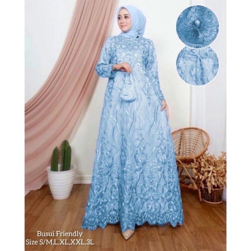 Lisya (New Product)Maxi Dress Brukat Tile Premium Full Depan Belakang /Gamis Pesta Kondangan/Gamis D
