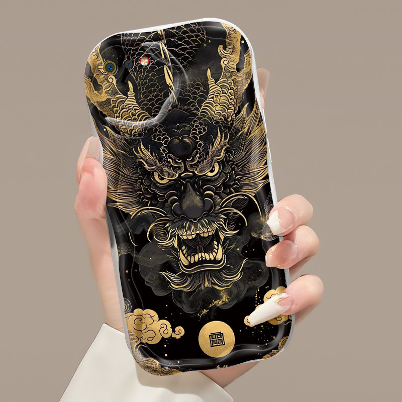 Casing Hp Realme C2 Realme C2s OPPO A1K Case Casing mewah Emas hitam Pola Naga Keberuntungan  berwar