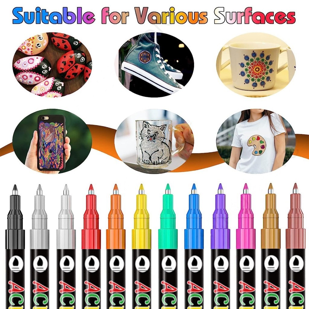 

12 Warna Garis Besar A Garis Spidol Seni Permanent Marker 12Pcs 24 Colors Double Ended Acrylic