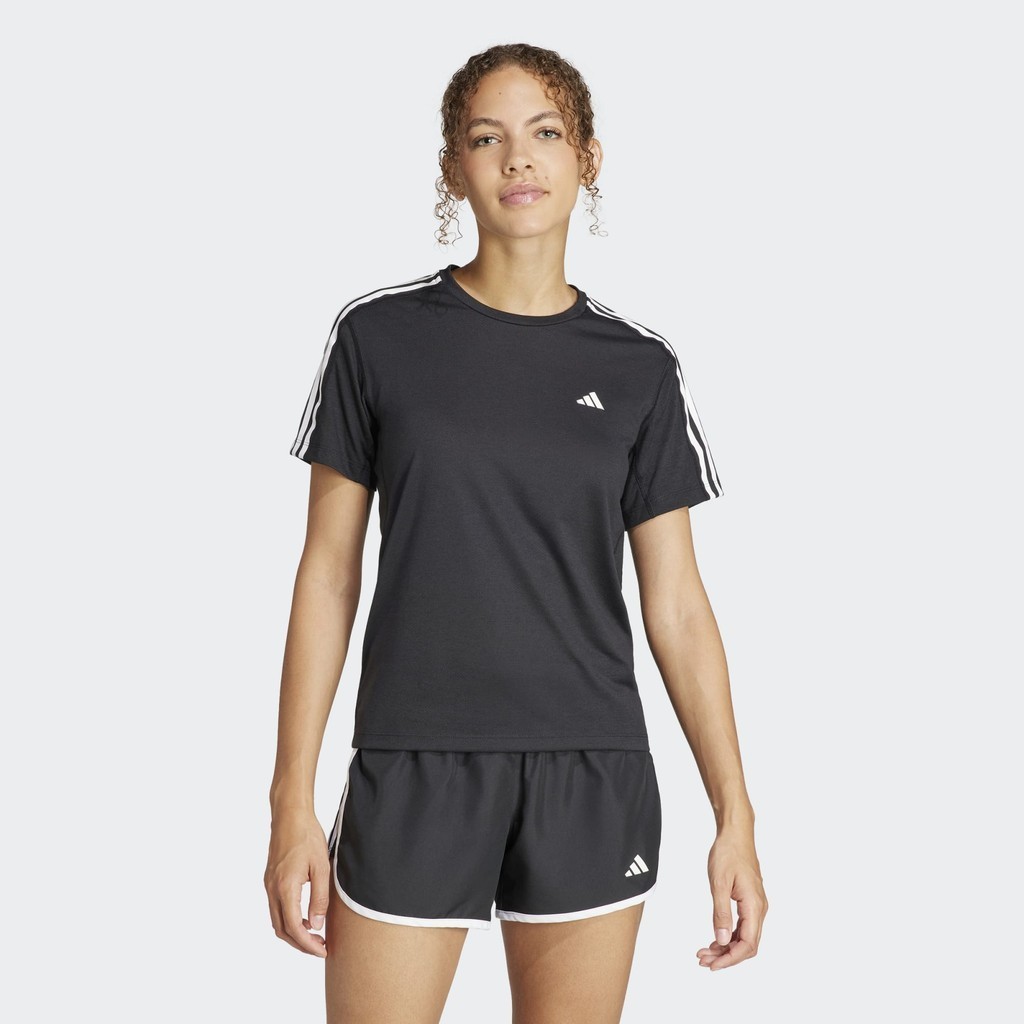 ADIDAS RUNNING Own the Run 3-Stripes T-Shirt Wanita Hitam IQ3875
