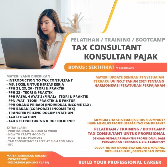 

Materi Pelatihan / Training / Bootcamp Tax Consultant Profesional