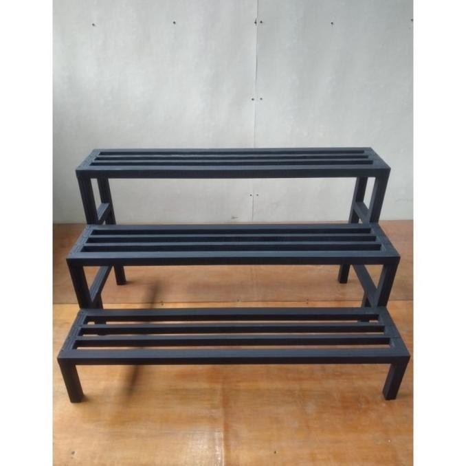 3 Tingkat Warna Hitam 1 Meter/Rak Susun Pot Bunga Baja Ringan/Rak Pot Rusukkan