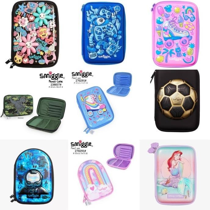 

Smiggle Hard Top Pencil Case Bola, Ariel, Rainbow, Flower, Dino/ Kado