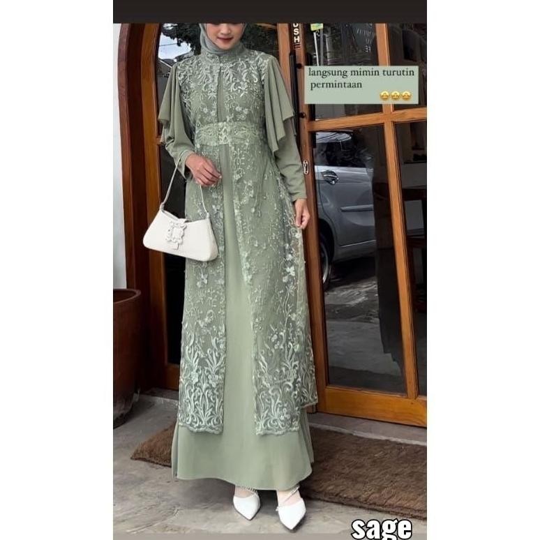GEORGINA DRESS BUSUI | READY STOK AMAN | GAMIS VIRAL (free Bros) INNER DRESS + OUTER + BELT TERPISAH