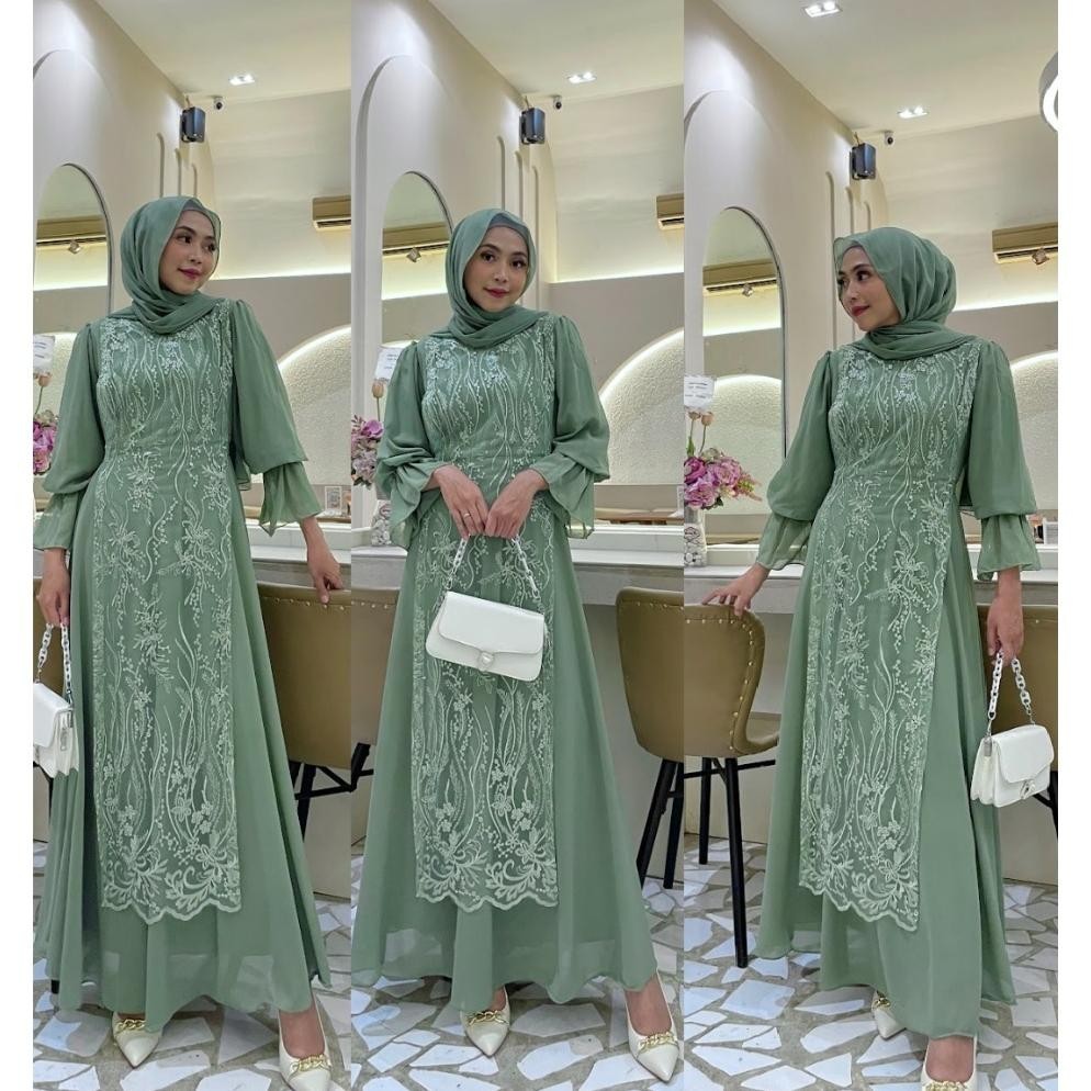 Jasmine Dress Brukat Ceruty Kondangan Baju Wisuda Lamaran Seragam bridesmaid Keluarga Gamis Pesta