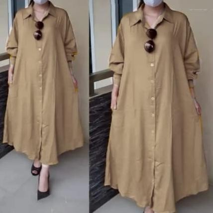 Gamis Full Kancing Depan Premium Terbaru 2023 Jumbo Busui Motif Polos Viral