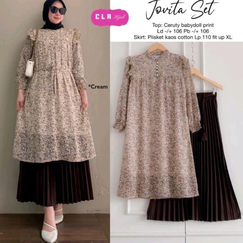 M L Xl Xxl| Setelan Tunik Ceruty Babydoll Jumbo//Tunik Ceruty Jumbo//Rok Jumbo//Jovita Set//Setelan 