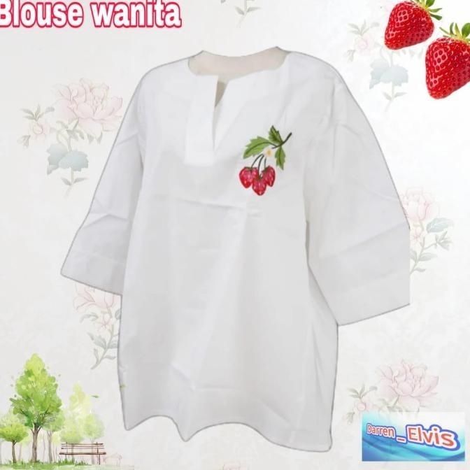 Blouse Wanita Jumbo / Import / Putih Bodir Stroberry