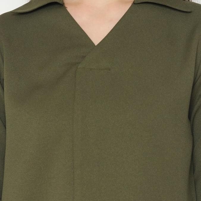 Duapola Atasan Blus Vneck Blouse 8830 - Hijau Army