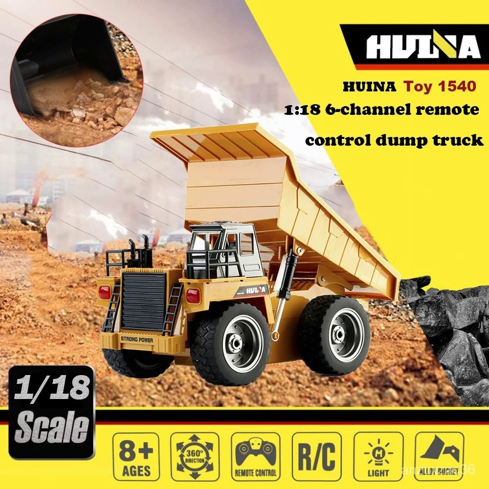 Huina Truk Sampah Rc 1540 1:18, Mobil Hidrolik Kendaraan Konstruksi Tambang Remote Control 6 Ch 2.4G