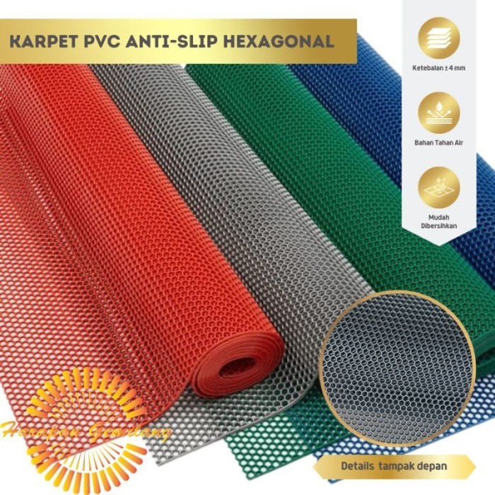 KESET KARPET KARET PVC ANTI SLIP KAMAR MANDI WUDHU HEXAGON METERAN