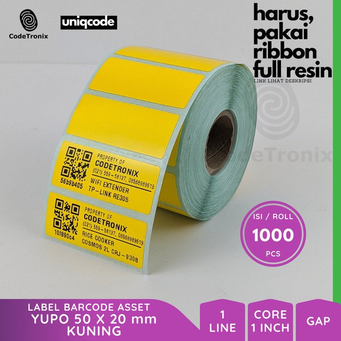 

Label Stiker Kertas Barcode Asset Uniqcode Yupo 50x20mm 1 Line Warna