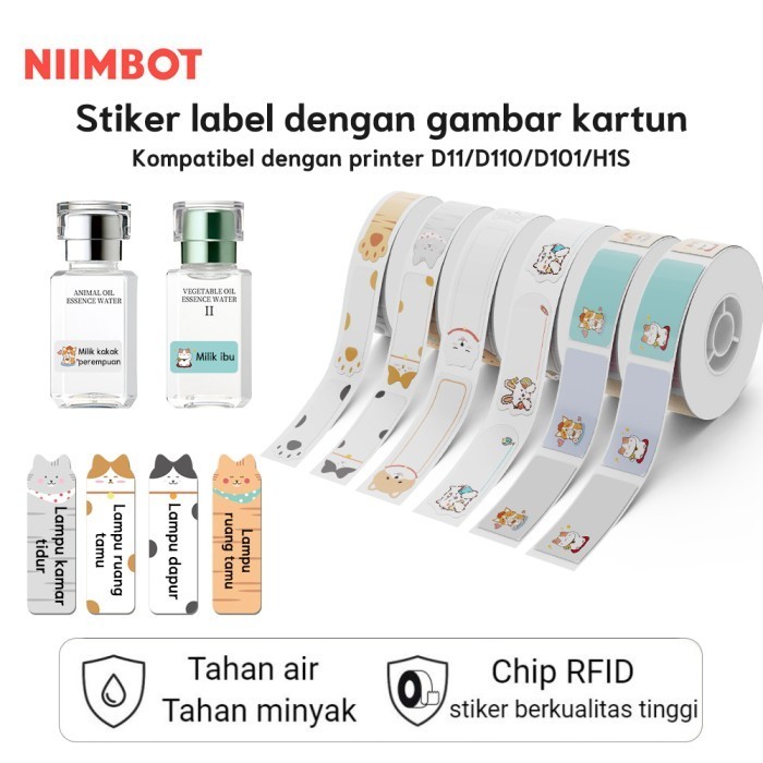 

NIIMBOT D11 D110 D101 Kertas label nama stiker hewan lucu tahan air