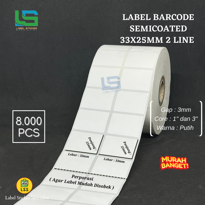 

LABEL STICKER BARCODE SEMICOATED 33X25 MM 2 LINE