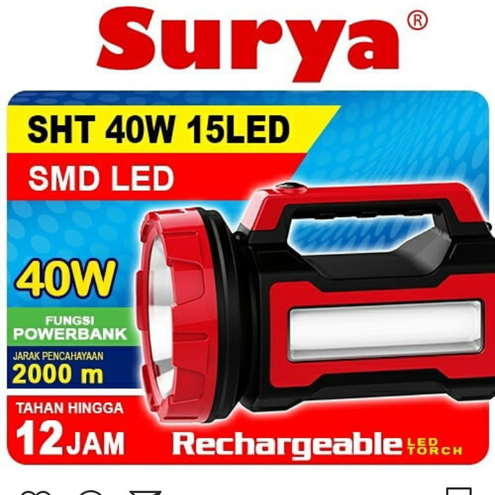 Senter Tenteng Cas Isi Ulang 40w 40w Watt Merk Surya + Lampu Samping