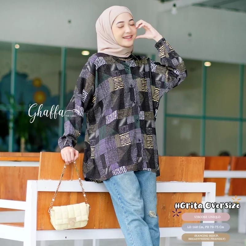 SISOL - (Bisa COD) [Beli Lokal] GRITA OVERSIZE Ori Ghaffa - Kemeja Blouse Wanita Muslim Casual Daily