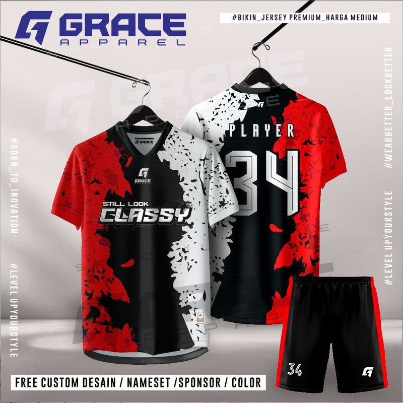 jersey bola volly badminton futsal sepakbola MERAH HITAM PUTIH INDONESIA SOCCER BULUTANGKIS