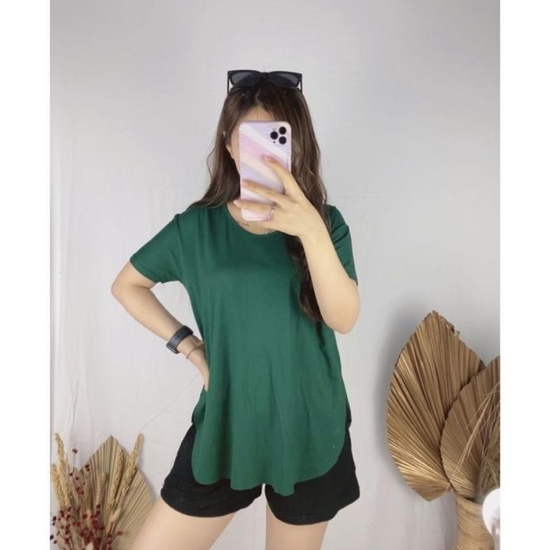 Atasan Kaos Polos Belah Samping V Neck Bahan Spandex Rayon / Atasan Blouse Kaos Wanita Belah Samping
