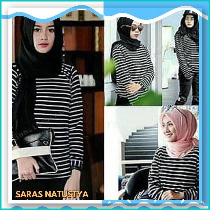 TOP ERLINDA OX BLOUSE WANITA SPANDEK SALUR STRIPE OBRAL DISKON 