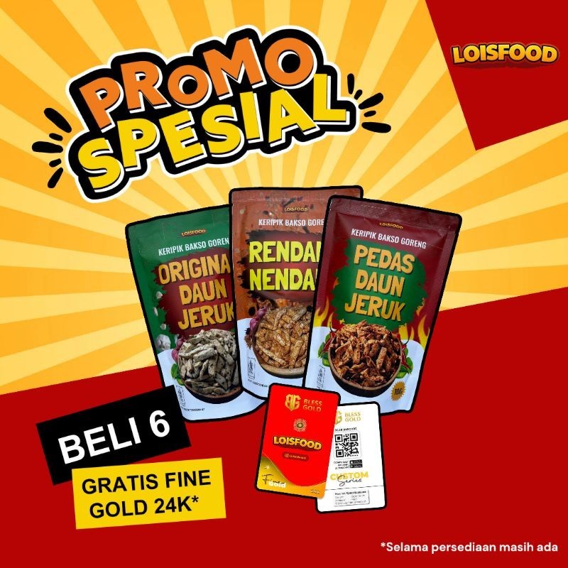 GRATIS Gift Card Fine Gold 24k - 0.001 gram - Paket 6 pcs Basreng All Varian