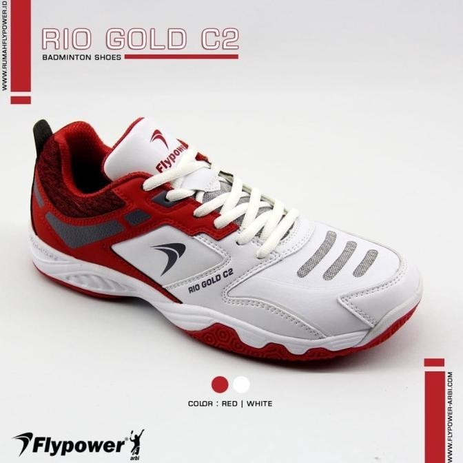 NEW SEPATU BADMINTON FLYPOWER RIO GOLD C2 TA SERIES BLACK GOLD ORI CACASTORE55