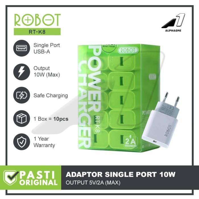 ROBOT ADAPTOR KEPALA CHARGER RT-K8 BATOK CASAN HP QUICK CHARGE 10 PCS