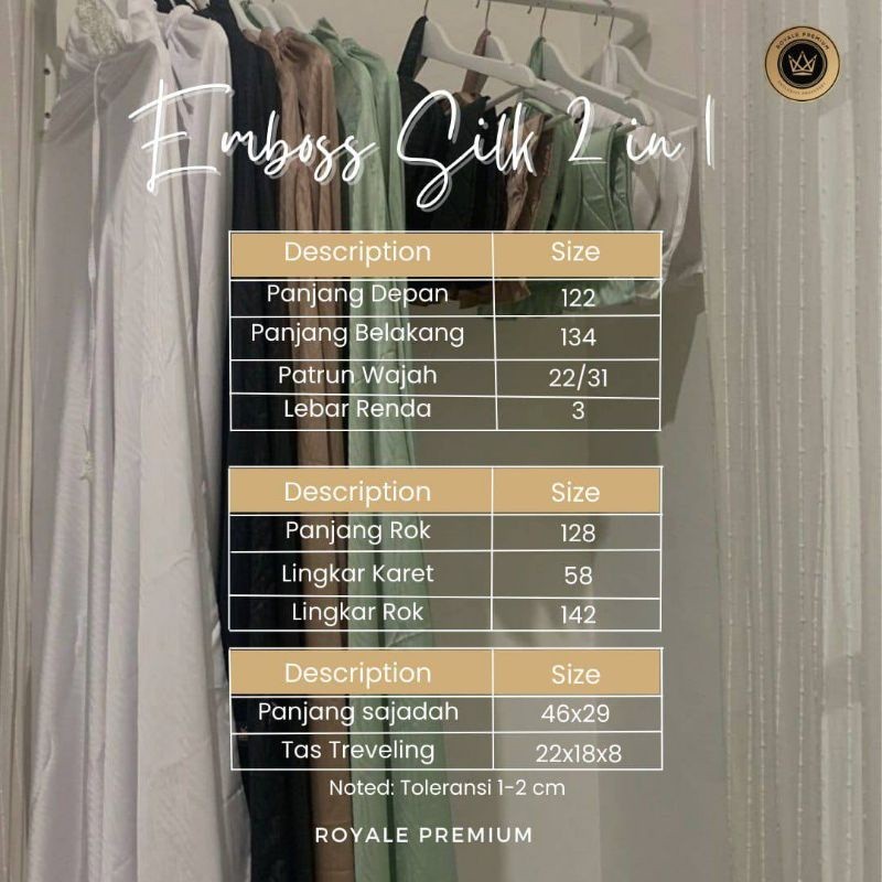 PREMIUM [CUCI GUDANG ] MUKENA SAJADAH SILK EMBOSS POLOS 2 IN 1 BY ROYALE PREMIUM MENUTUP DAGU