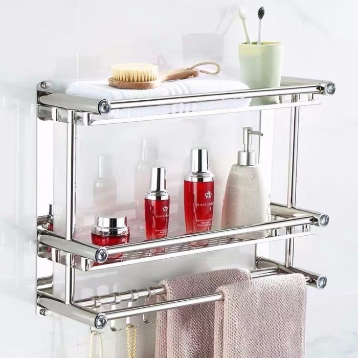 Rak Kamar Mandi Rak Stainless Steel Rak Bumbu Rak tempel 2 tingkat